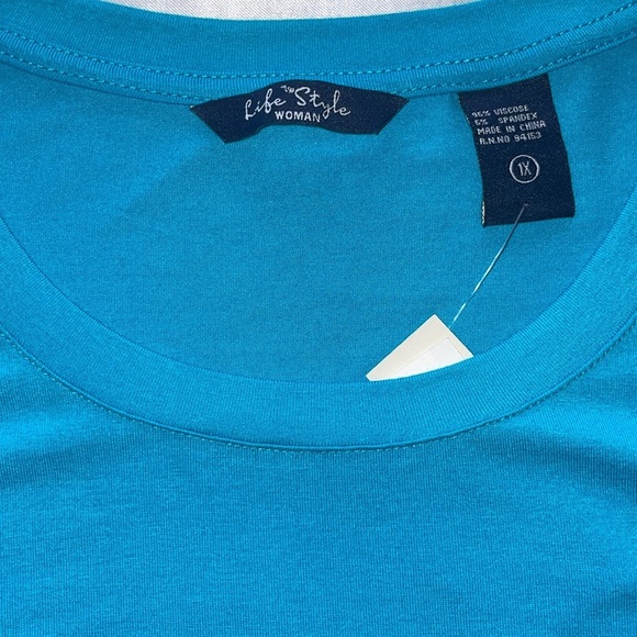 NWT Life Style Woman Turquoise Blue Lace Bell Sleeve Top Size 1X - Picture 7 of 15